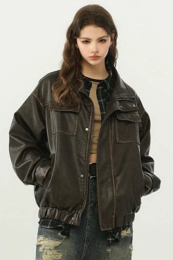 NOSAW Y2K Grunge Contrast-Lined Vintage Jacket - 90s Fashion, Retro Style, Y2K Summer Outfits