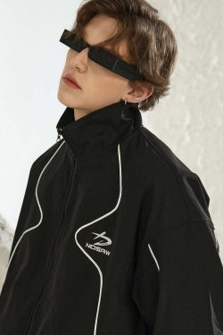 NOSAW Y2K Grunge Contrast Curved-Lined Jacket - 90s Retro, Summer, Party, and Club Outfits