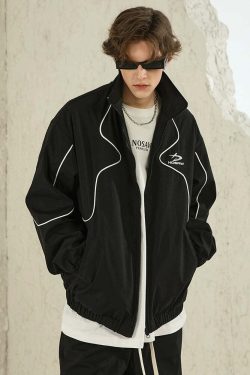 NOSAW Y2K Grunge Contrast Curved-Lined Jacket - 90s Retro, Summer & Party Outfits