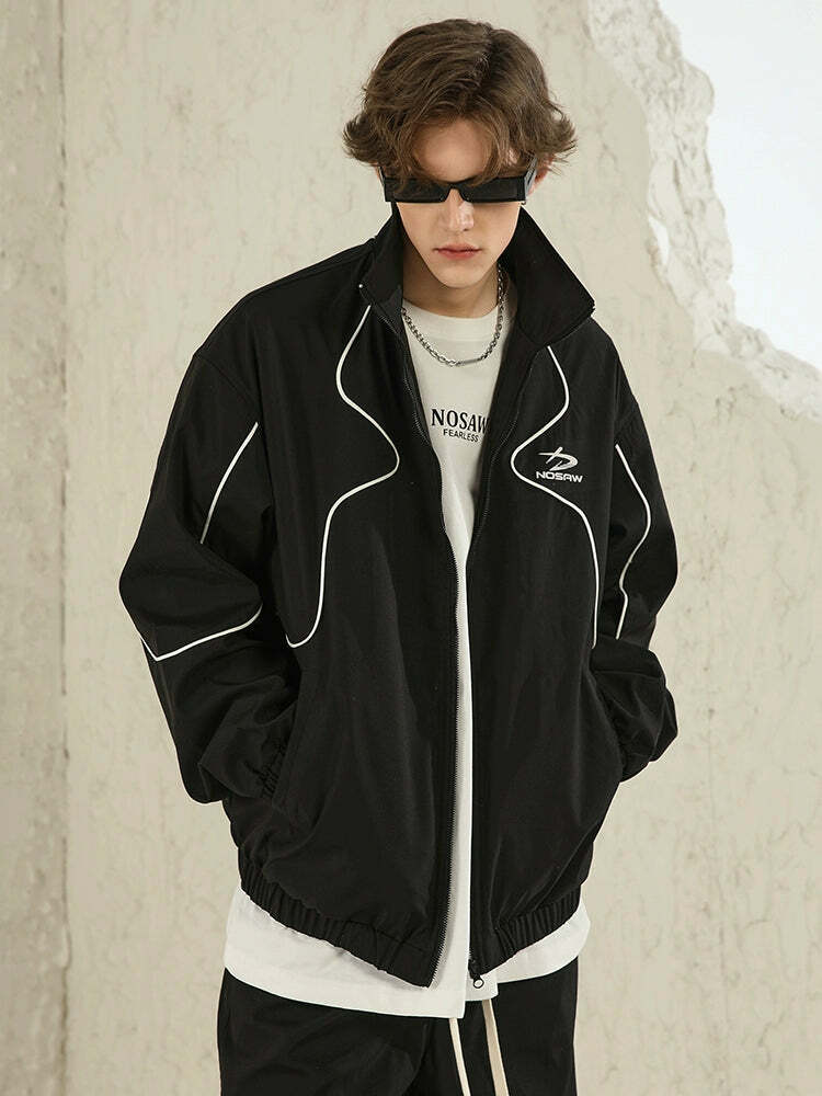NOSAW Y2K Grunge Contrast Curved-Lined Jacket - 90s Retro, Summer & Party Outfits