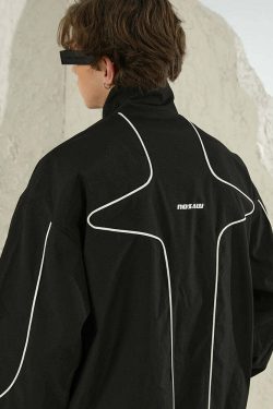 NOSAW Y2K Grunge Contrast Curved-Lined Jacket - 90s Retro, Summer & Party Outfits