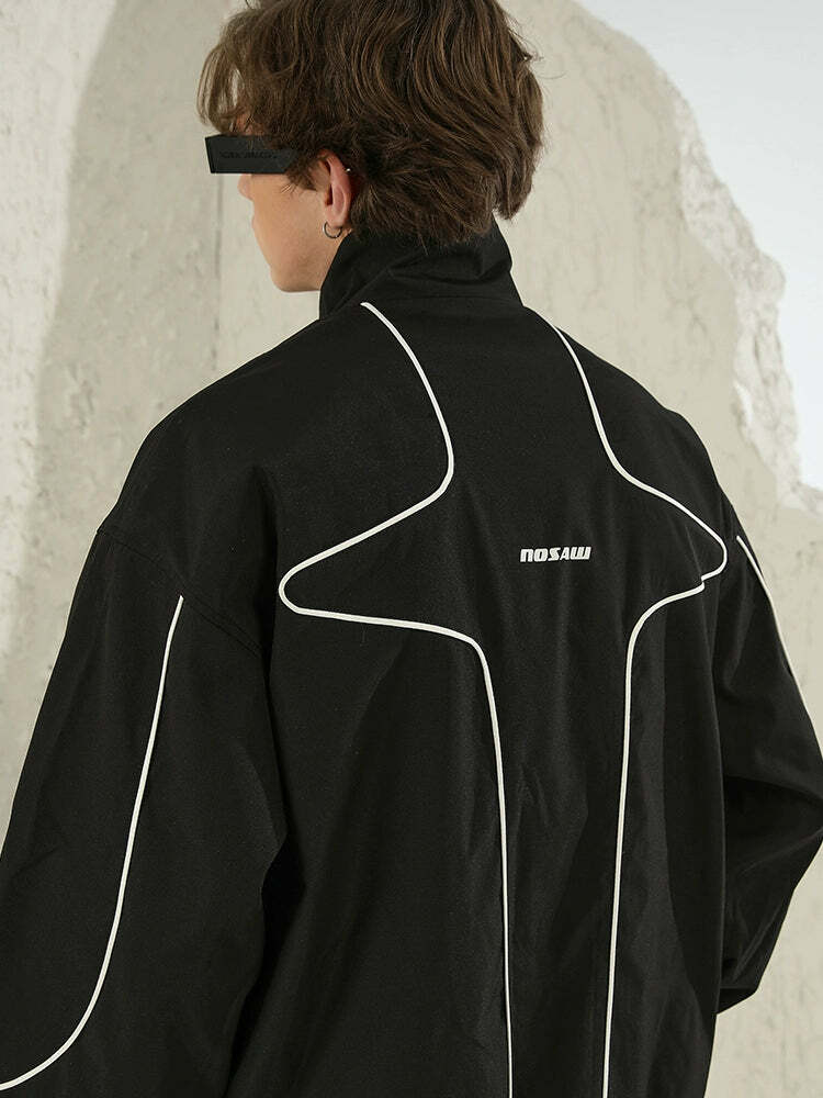 NOSAW Y2K Grunge Contrast Curved-Lined Jacket - 90s Retro, Summer & Party Outfits