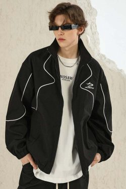 NOSAW Y2K Grunge Contrast Curved-Lined Jacket - 90s Retro, Summer & Party Outfits
