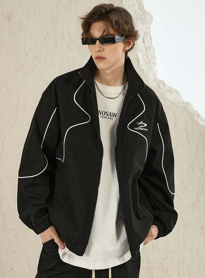 NOSAW Y2K Grunge Contrast Curved-Lined Jacket - 90s Retro, Summer & Party Outfits