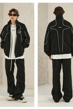 NOSAW Y2K Grunge Contrast Curved-Lined Jacket - 90s Retro, Summer & Party Outfits