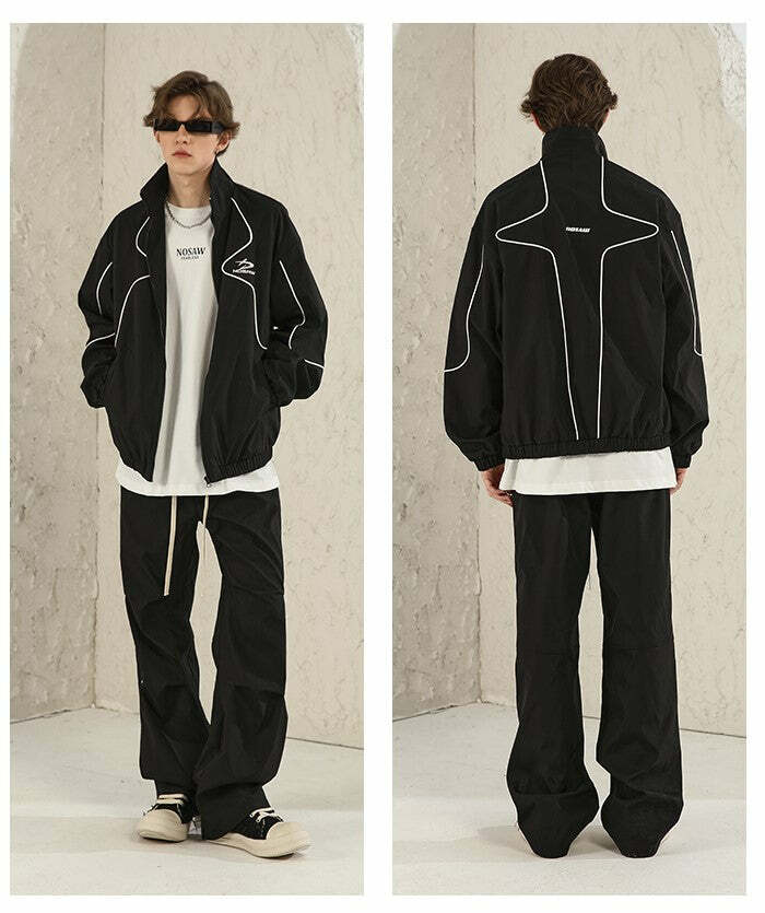 NOSAW Y2K Grunge Contrast Curved-Lined Jacket - 90s Retro, Summer & Party Outfits