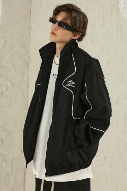 NOSAW Y2K Grunge Contrast Curved-Lined Jacket - 90s Retro, Summer & Party Outfits