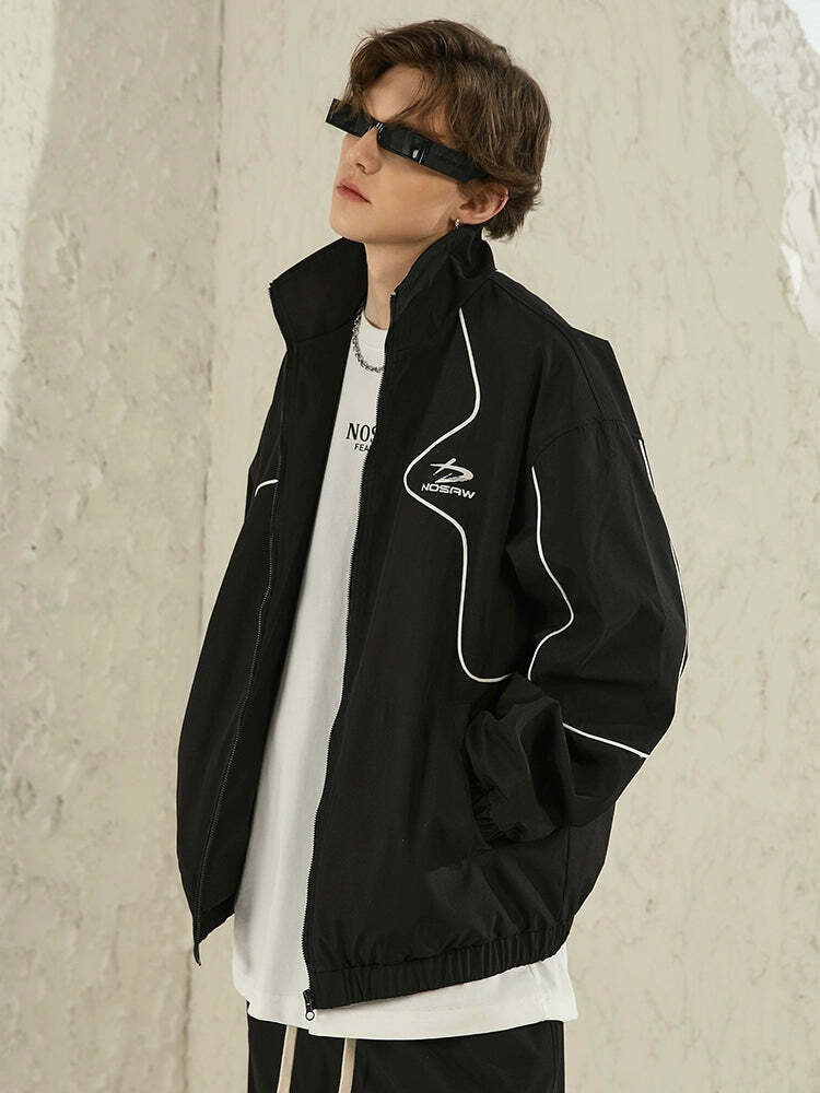 NOSAW Y2K Grunge Contrast Curved-Lined Jacket - 90s Retro, Summer & Party Outfits