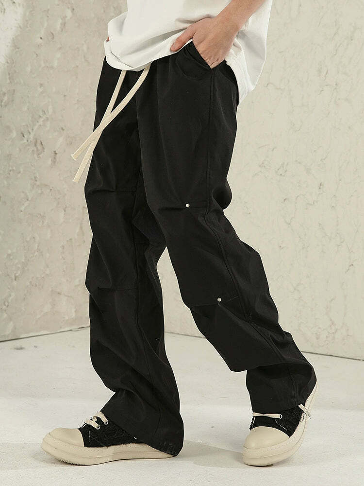 NOSAW Y2K Pleated Stud Cargo Pants - 90s Grunge, Retro, Gothic, Summer Y2K Outfits
