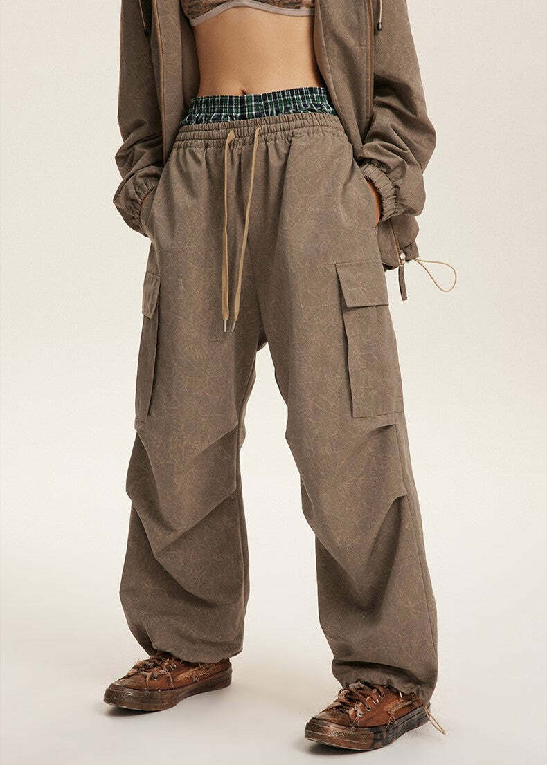 NOSAW Y2K Wide-Leg Ruched Cargo Pants - 90s Grunge, Retro, Summer, and Party Outfits