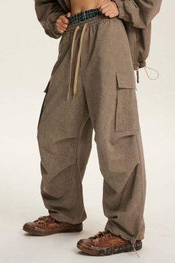 NOSAW Y2K Wide-Leg Ruched Cargo Pants - 90s Grunge, Retro, Summer, and Party Outfits