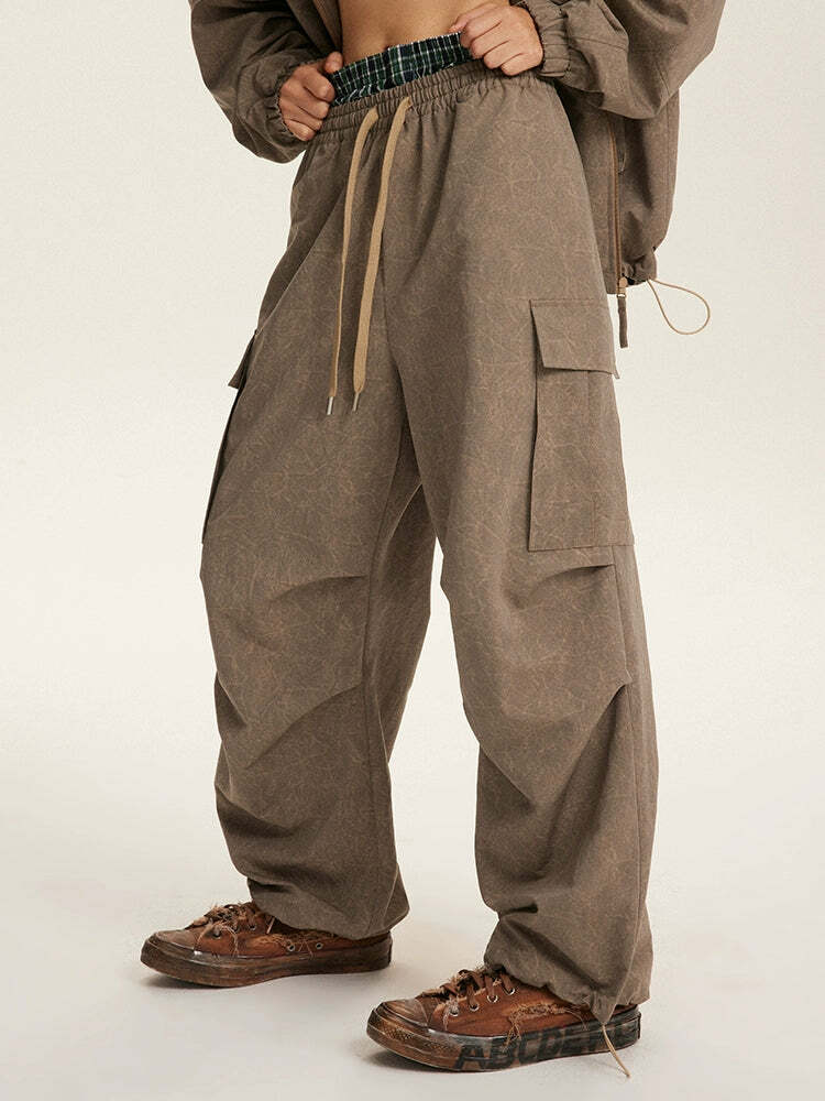 NOSAW Y2K Wide-Leg Ruched Cargo Pants - 90s Grunge, Retro, Summer, and Party Outfits