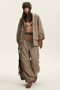 NOSAW Y2K Wide-Leg Ruched Cargo Pants - 90s Grunge, Retro, Summer, and Party Outfits