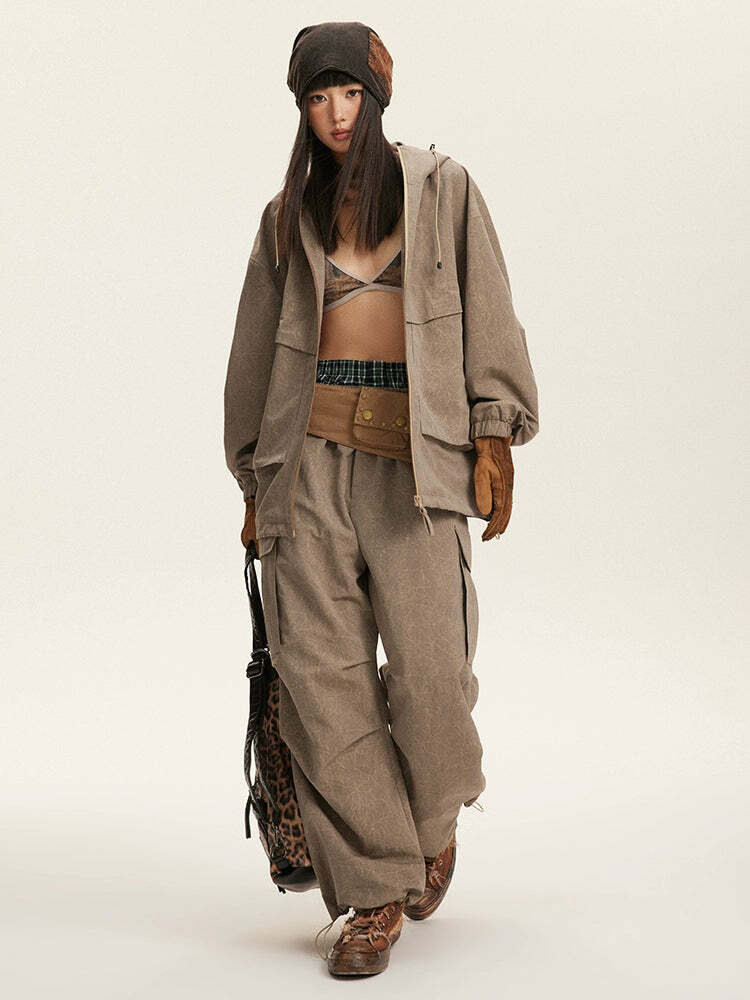 NOSAW Y2K Wide-Leg Ruched Cargo Pants - 90s Grunge, Retro, Summer, and Party Outfits