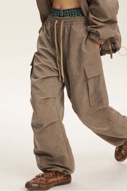 NOSAW Y2K Wide-Leg Ruched Cargo Pants - 90s Grunge, Retro, Summer, and Party Outfits