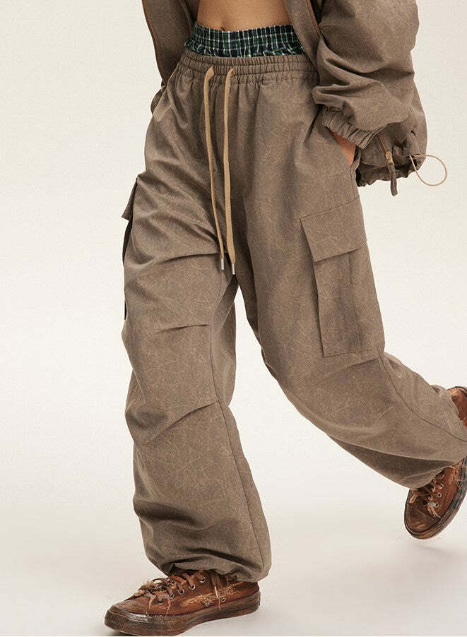NOSAW Y2K Wide-Leg Ruched Cargo Pants - 90s Grunge, Retro, Summer, and Party Outfits