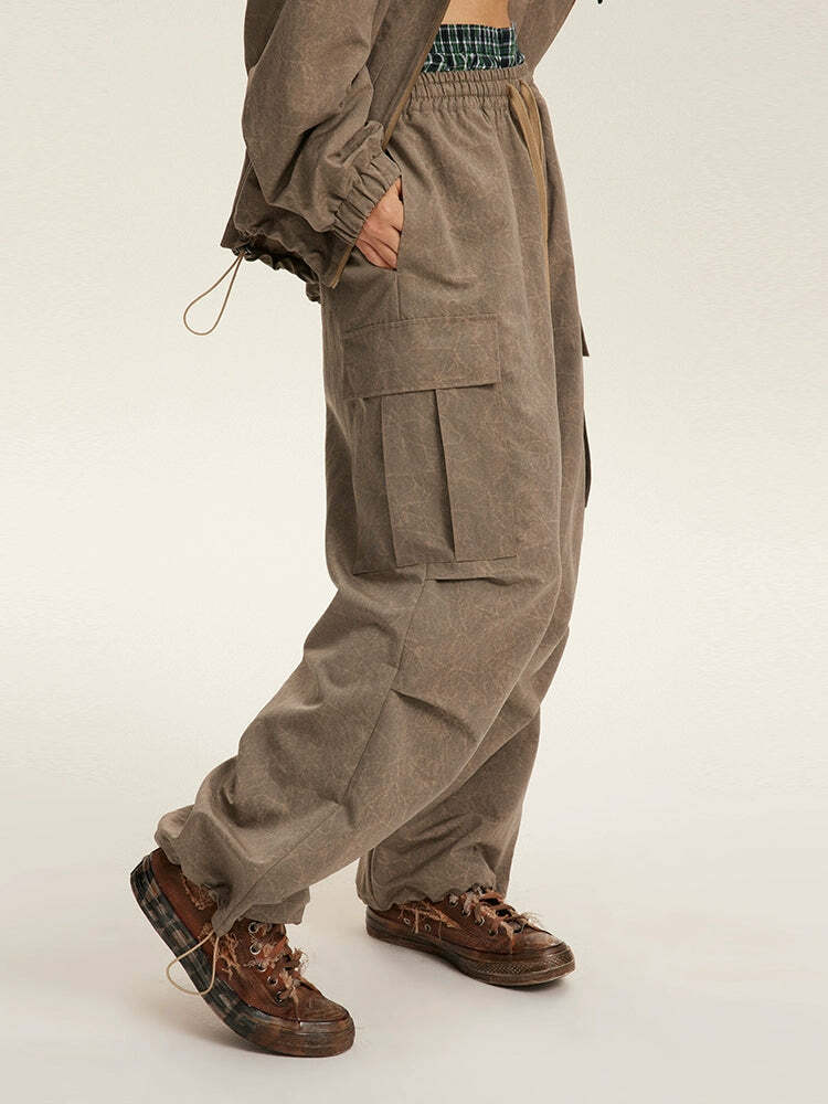 NOSAW Y2K Wide-Leg Ruched Cargo Pants - 90s Grunge, Retro, Summer, and Party Outfits