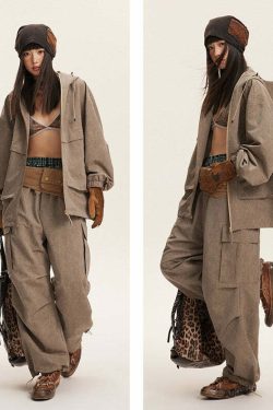 NOSAW Y2K Wide-Leg Ruched Cargo Pants - 90s Grunge, Retro, Summer, and Party Outfits