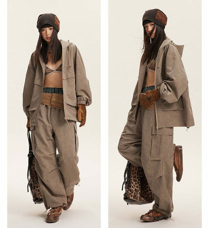 NOSAW Y2K Wide-Leg Ruched Cargo Pants - 90s Grunge, Retro, Summer, and Party Outfits
