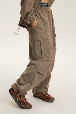 NOSAW Y2K Wide-Leg Ruched Cargo Pants - 90s Grunge, Retro Summer, Pastel Goth, Hip Hop Style