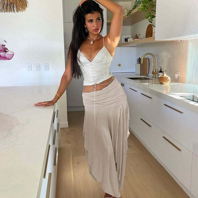 Nova Asymmetric Midi Skirt - Y2K Summer, 90s Grunge, Retro, Pastel Goth, Y2K Party Outfit