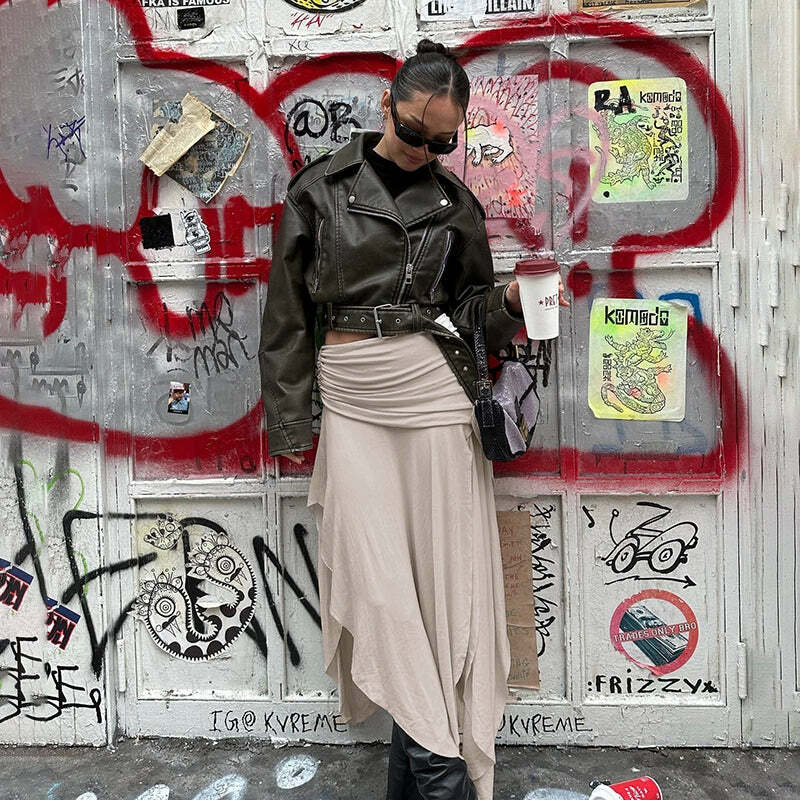Nova Asymmetric Midi Skirt - Y2K Summer, 90s Grunge, Retro, Pastel Goth, Y2K Party Outfit