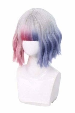Ombre Lavender Pink Wavy Wig with Bangs - 9 - Perfect for Y2K, 90s, Grunge, and