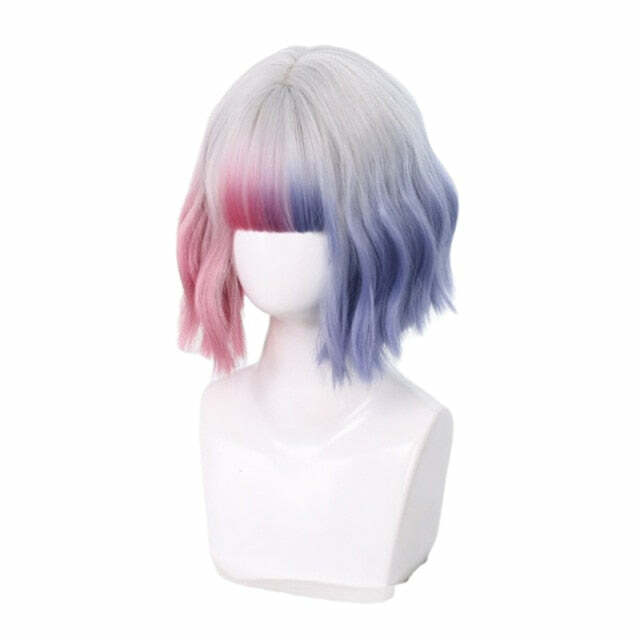 Ombre Lavender Pink Wavy Wig with Bangs - 9 - Perfect for Y2K, 90s, Grunge, and