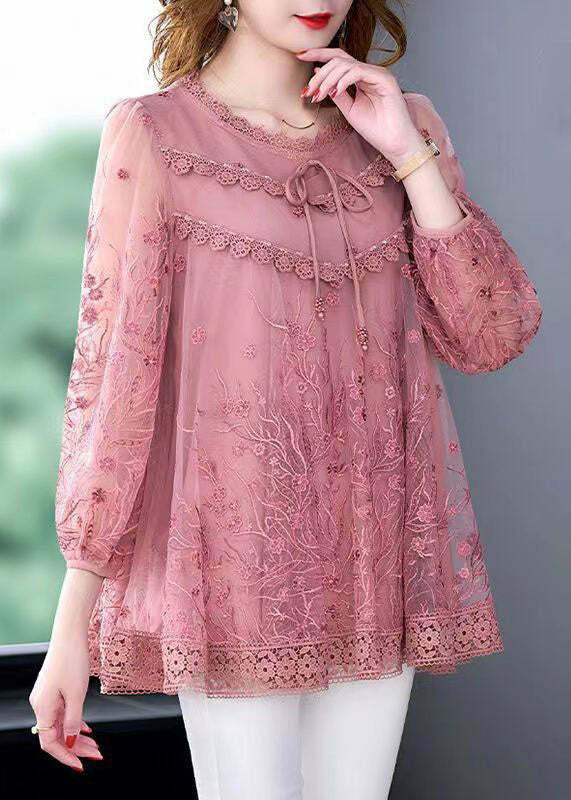 Organic Pink Embroidered Patchwork Tulle Top - Y2K Summer, 90s Fashion, Grunge, Retro Style