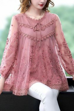 Organic Pink Embroidered Patchwork Tulle Top - Y2K Summer, 90s Fashion, Grunge, Retro Style