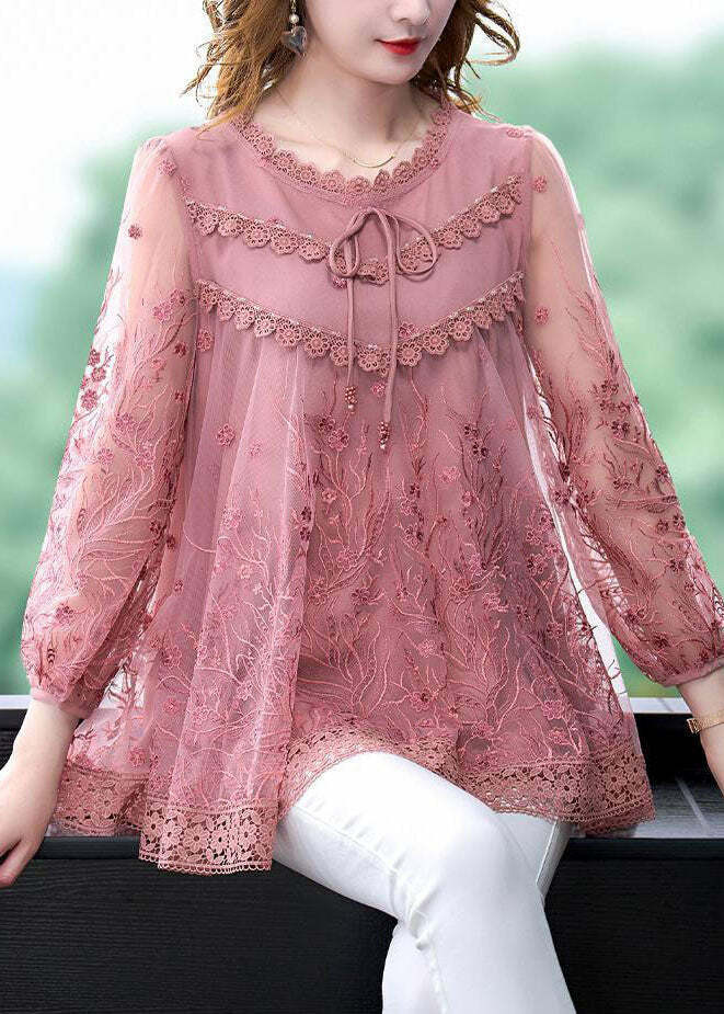 Organic Pink Embroidered Patchwork Tulle Top - Y2K Summer, 90s Fashion, Grunge, Retro Style