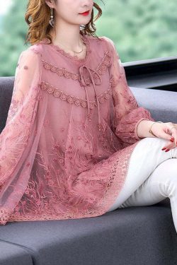 Organic Pink Embroidered Patchwork Tulle Top - Y2K Summer, 90s Fashion, Grunge, Retro Style