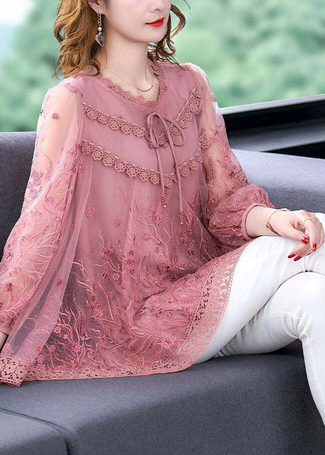 Organic Pink Embroidered Patchwork Tulle Top - Y2K Summer, 90s Fashion, Grunge, Retro Style