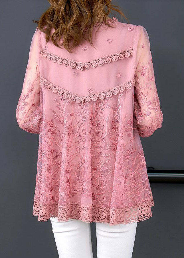 Organic Pink Embroidered Patchwork Tulle Top - Y2K Summer, 90s Fashion, Grunge, Retro Style