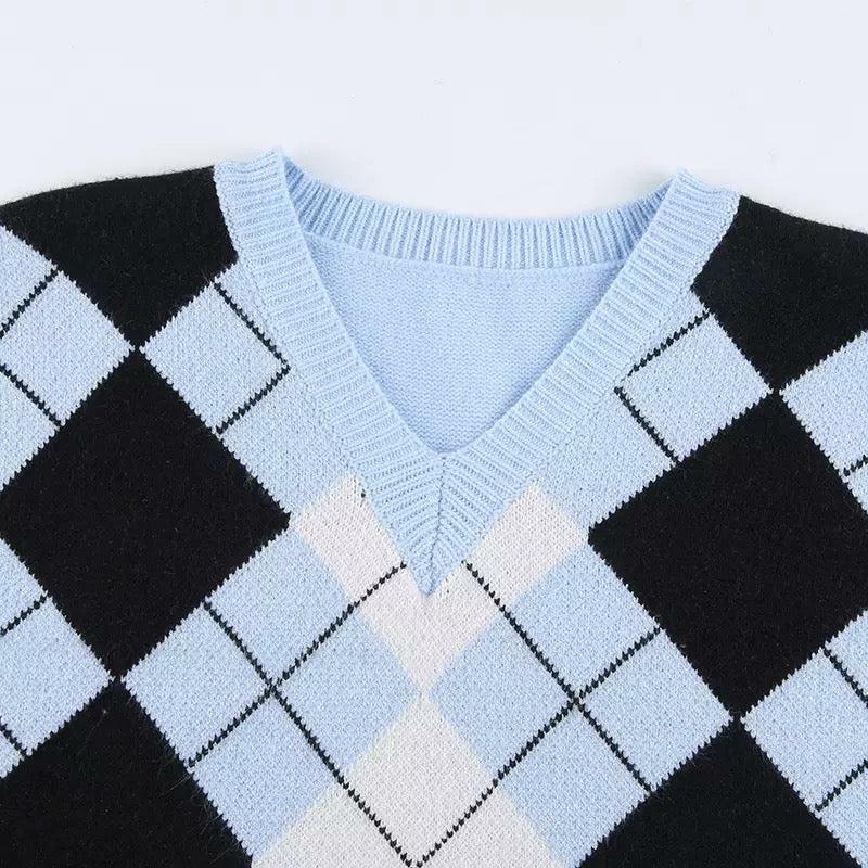 Pastel Blue Argyle Vest - Y2K Summer Outfit, 90s Fashion, Grunge, Retro Style, Y2K Popstar Look