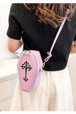 Pastel Goth Coffin Shape Purse - Y2K Grunge, 90s Retro, Summer Outfits, Party & Club Fashion
