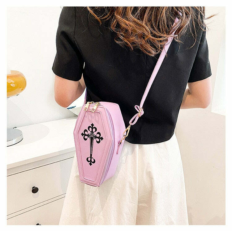 Pastel Goth Coffin Shape Purse - Y2K Grunge, 90s Retro, Summer Outfits, Party & Club Fashion