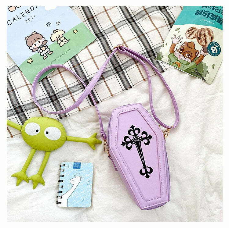 Pastel Goth Coffin Shape Purse - Y2K Grunge, 90s Retro, Summer Outfits, Party & Club Fashion