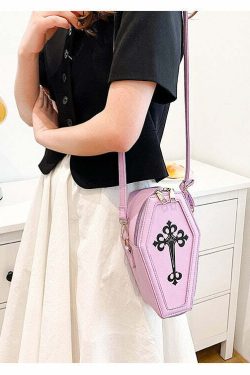 Pastel Goth Coffin Shape Purse - Y2K Grunge, 90s Retro, Summer Outfits, Party & Club Fashion