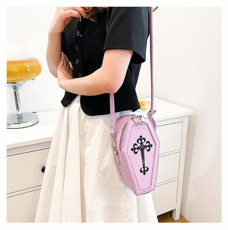 Pastel Goth Coffin Shape Purse - Y2K Grunge, 90s Retro, Summer Outfits, Party & Club Fashion