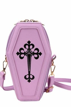 Pastel Goth Coffin Shape Purse - Y2K Grunge, 90s Retro, Summer Outfits, Party & Club Fashion