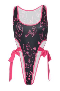Pastel Goth High Cut Bodysuit - Y2K Summer Grunge Outfit, 90s Fashion, Retro Style