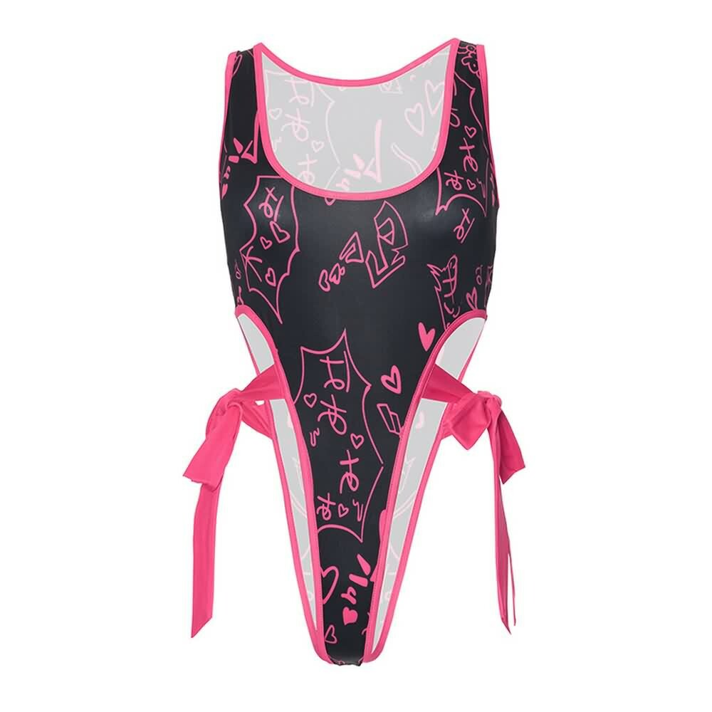 Pastel Goth High Cut Bodysuit - Y2K Summer Grunge Outfit, 90s Fashion, Retro Style