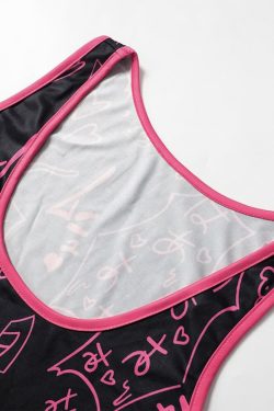 Pastel Goth High Cut Bodysuit - Y2K Summer Grunge Outfit, 90s Fashion, Retro Style