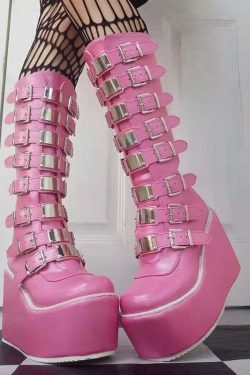 Pastel Goth Pink Platform Boots - Y2K Summer, 90s Grunge, Retro Style, Y2K Party Outfits