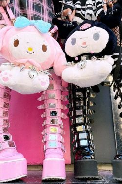 Pastel Goth Pink Platform Boots - Y2K Summer, 90s Grunge, Retro Style, Y2K Party Outfits