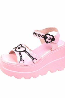 Pastel Goth Platform Sandals with Metal Chain - Y2K Grunge, 90s Retro, Summer Party Outfits