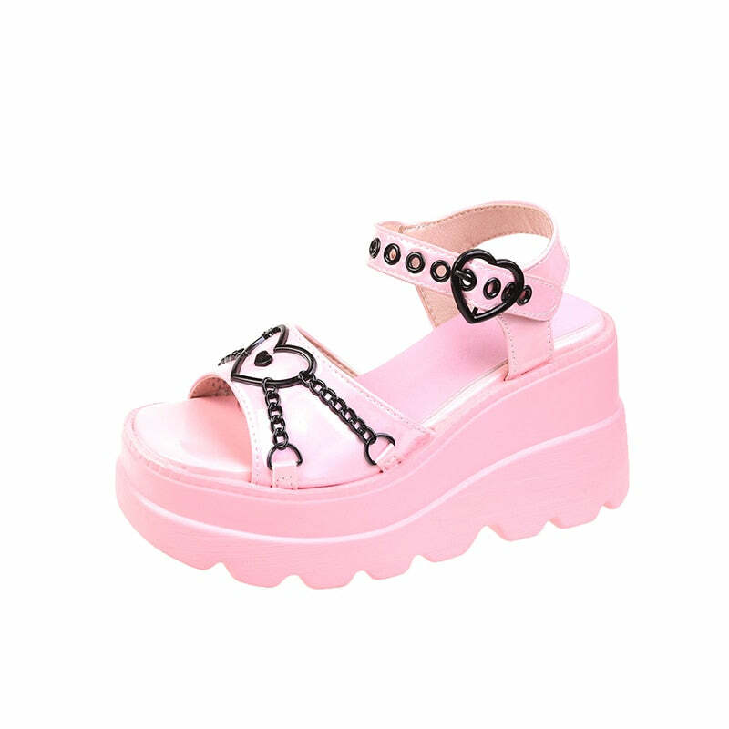 Pastel Goth Platform Sandals with Metal Chain - Y2K Grunge, 90s Retro, Summer Party Outfits