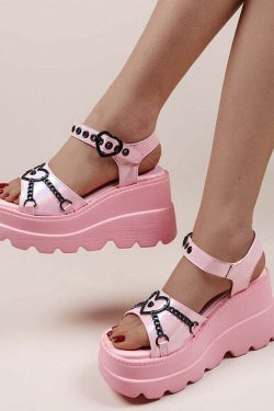 Pastel Goth Platform Sandals with Metal Chain - Y2K Grunge, 90s Retro, Summer Party Outfits