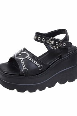 Pastel Goth Platform Sandals with Metal Chain - Y2K Grunge, 90s Retro, Summer Party Outfits